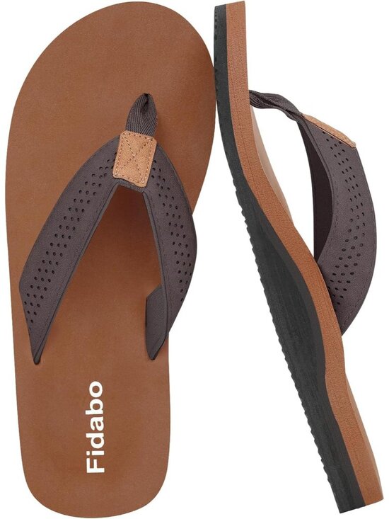 Men\'s Brown Flip Flops With Arch Support Comfortable Yoga Mat Sandals Casual